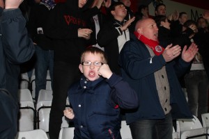Nathan at a game where we had something to celebrate (Notts County)